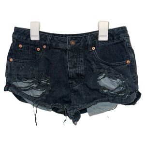 Black denim shorts